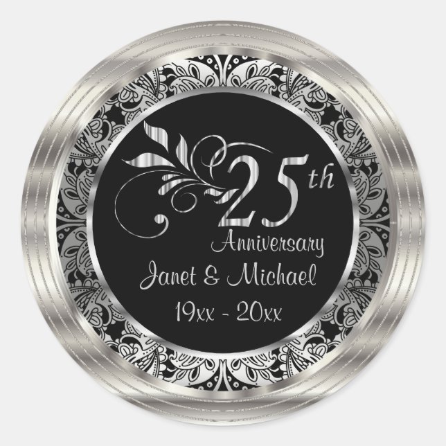 Beautiful 25th Silver Wedding Anniversary Classic Round Sticker (Front)