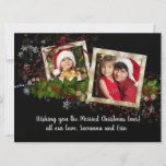 Beautiful 2 Photo Christmas Frames with Letter<br><div class="desc">Elegant and beautiful Christmas design featuring two gold frames for photos along with a short note to family and friends son the back.
SQUARE FORMAT PHOTOS WORK BEST.
Need help with the layout,  just click on "ask the designer"</div>