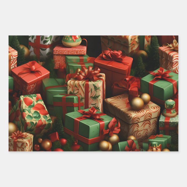 Beautiful 3D Christmas Gifting Theme Wrapping Paper Sheet (Front)