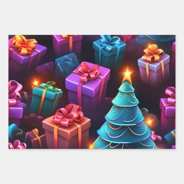 Beautiful 3D Christmas Gifting Theme Wrapping Paper Sheet (Front 2)