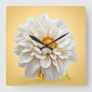 Beautiful 3d white flower square wall clock