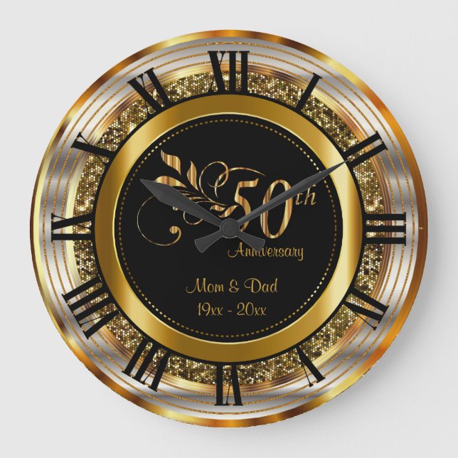 Beautiful 50th Golden Anniversary Large Clock (Front)