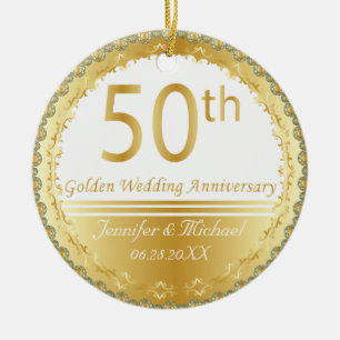 Beautiful 50th Golden Wedding Anniversary Ceramic Ornament