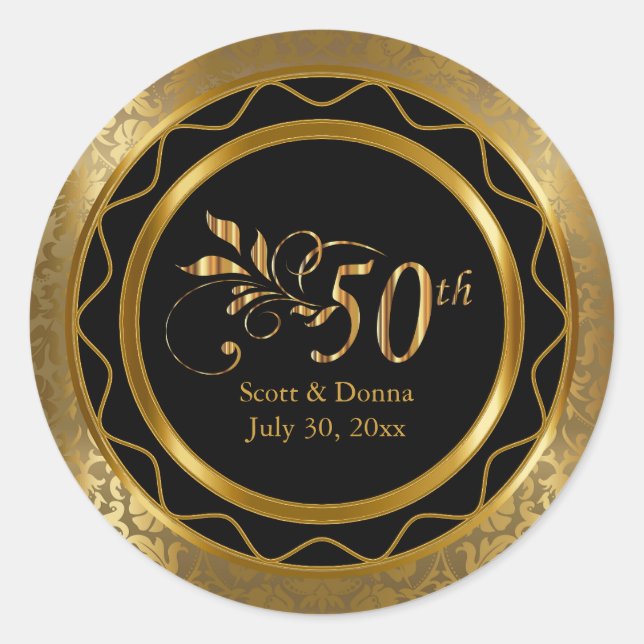 Beautiful 50th Golden Wedding Anniversary Classic Round Sticker (Front)