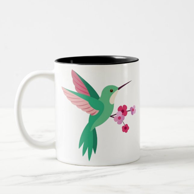 Beautiful a hummingbird in mid-flightmug Two-Tone coffee mug (Left)