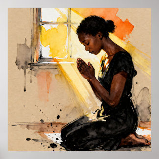 Beautiful Abstract African=American Woman Praying Poster