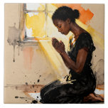 Beautiful Abstract African=American Woman Praying Tile<br><div class="desc">Faith and hope tile. A beautiful scene of an African-American woman praying as the sun beams in on her through the windows inspiring hope.</div>