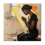 Beautiful Abstract African=American Woman Praying Tile<br><div class="desc">Faith and hope tile. A beautiful scene of an African-American woman praying as the sun beams in on her through the windows inspiring hope.</div>