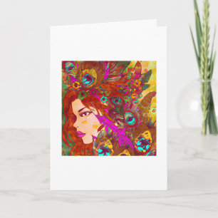 Beautiful Abstract Art   Women with Feathers Card