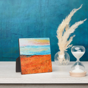 Beautiful Abstract Beach Painting Orange Blue Plaque
