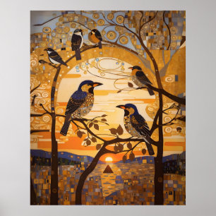Beautiful Abstract Birds At Sunrise Decorative  Poster