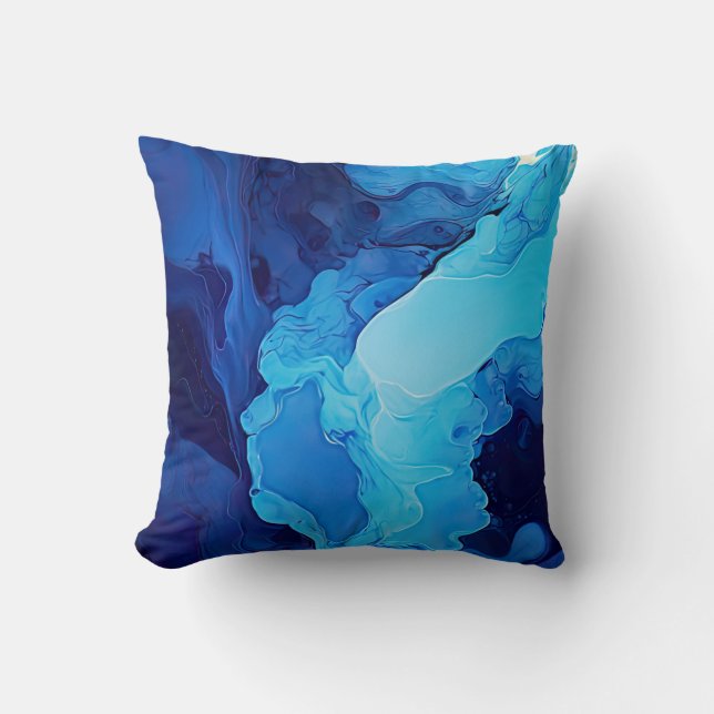Beautiful Abstract Blue Modern Artistic Fluid Art Throw Pillow (Front)
