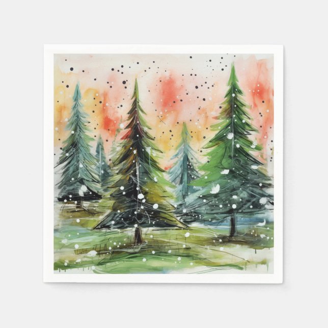Beautiful Abstract Christmas Trees Glowing Sky Napkin (Front)