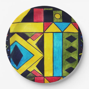 Beautiful Abstract Design in Triangles & Squares Paper Plate