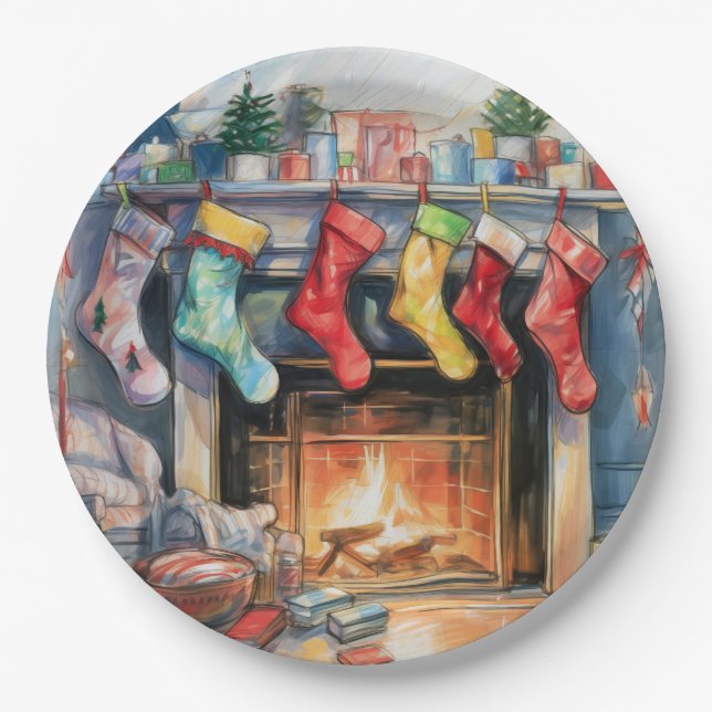 Beautiful Abstract Fireplace Stockings  Paper Plate (Front)