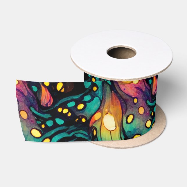 Beautiful Abstract Glowing Swirl Repeating Pattern Satin Ribbon (Spool)