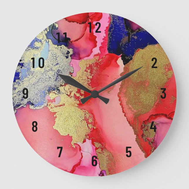 Beautiful Abstract Gold Red Blue Purple Large Clock (Front)