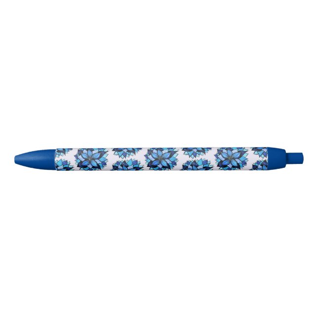 Beautiful Abstract Hand Drawn Blue Flower Pattern Blue Ink Pen (Front)