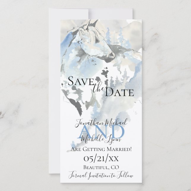 Beautiful Abstract Horse and Mountains Wedding Save The Date (Front)