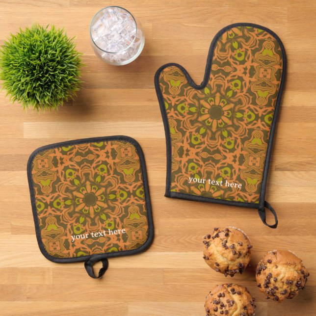 Beautiful Abstract Liquid Mandala Art Oven Mitt & Pot Holder Set (Top Down)
