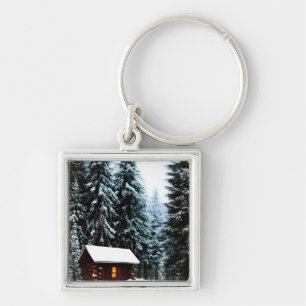 Beautiful Abstract Little winter Cabin Keychain
