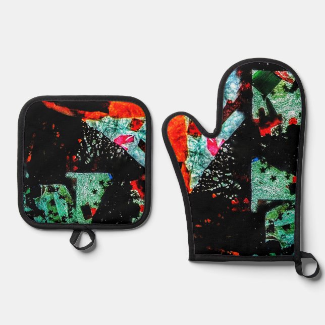 Beautiful abstract pot holder and oven mitt,Common Oven Mitt & Pot Holder Set (Front)