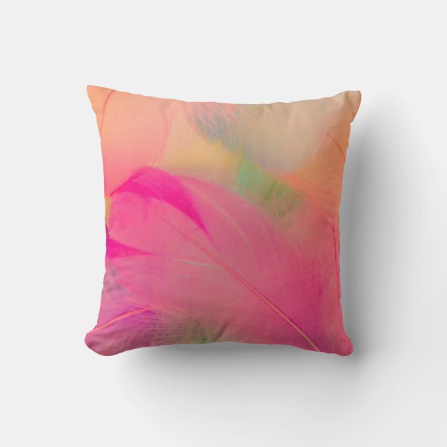 Beautiful abstract purple and blue feathers on whi throw pillow (Front)