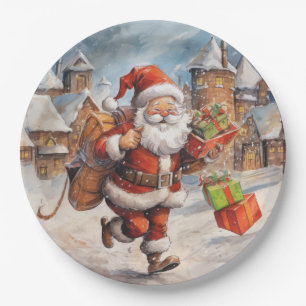 Beautiful Abstract Running Santa Claus Gifts Paper Plate