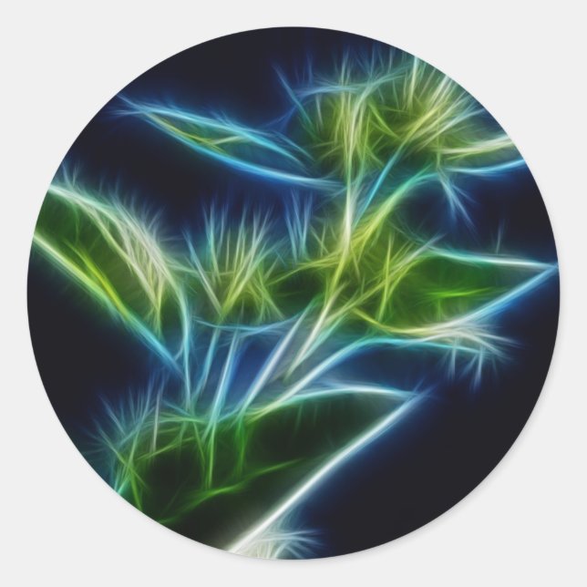 Beautiful Abstract Teal Lime Green Flower Art Classic Round Sticker (Front)