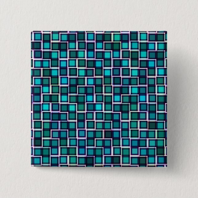 Beautiful Abstract Tile Pattern in Blue 2 Inch Square Button (Front)