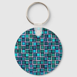 Beautiful Abstract Tile Pattern in Blue Keychain