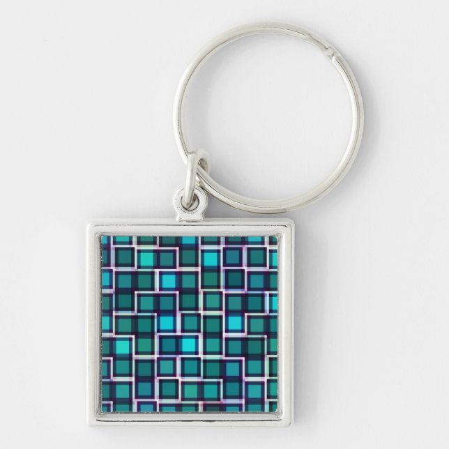 Beautiful Abstract Tile Pattern in Blue Keychain (Front)