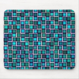 Beautiful Abstract Tile Pattern in Blue Mouse Pad