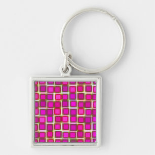 Beautiful Abstract Tile Pattern in Pink Keychain