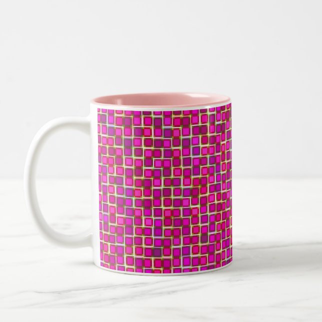 Beautiful Abstract Tile Pattern in Pink Two-Tone Coffee Mug (Left)