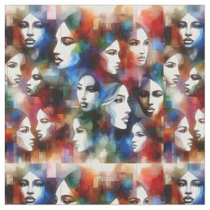 Beautiful Abstract Womens faces art Fabric