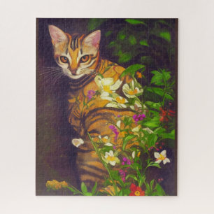 Beautiful Abyssinian Cat in a Midnight Garden Jigsaw Puzzle