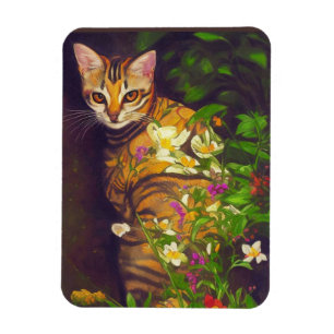 Beautiful Abyssinian Cat in a Midnight Garden  Magnet