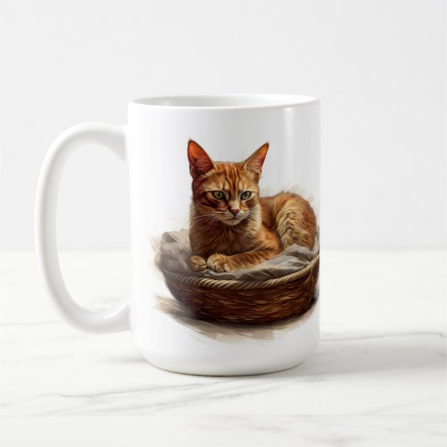 BEAUTIFUL ABYSSINIAN CAT LAYING IN BASKET COFFEE MUG (Left)