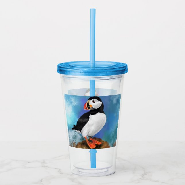 Beautiful Acrylic Tumbler Atlantic Puffin Bird (Front)