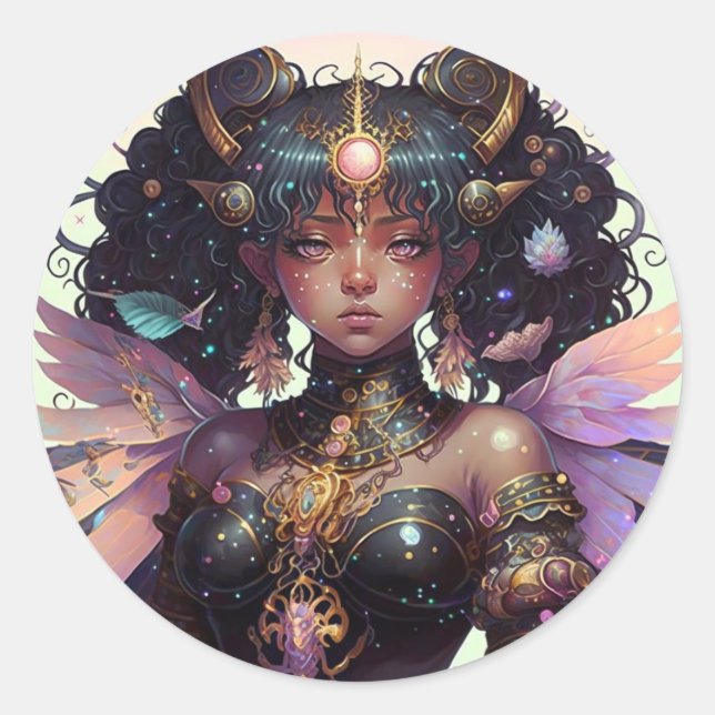 Beautiful Adorned Anime Girl Classic Round Sticker (Front)