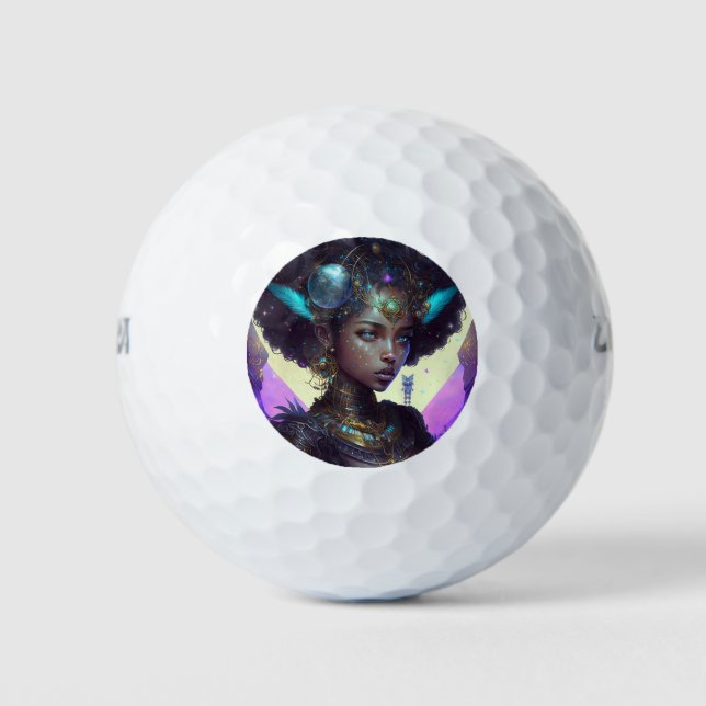 Beautiful Adorned Space Warrior Golf Balls (Front)