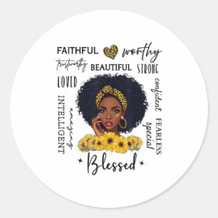Beautiful African American Black Woman Sunflower L Classic Round Sticker