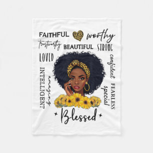 Beautiful African American Black Woman Sunflower L Fleece Blanket