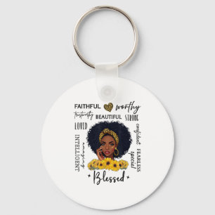 Beautiful African American Black Woman Sunflower L Keychain