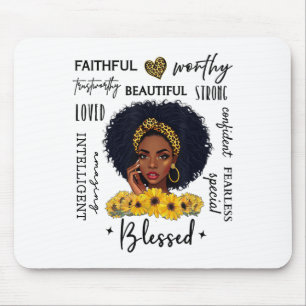 Beautiful African American Black Woman Sunflower L Mouse Pad