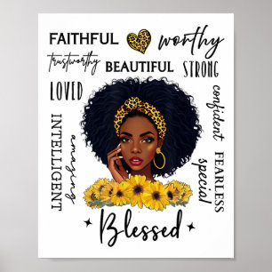 Beautiful African American Black Woman Sunflower L Poster