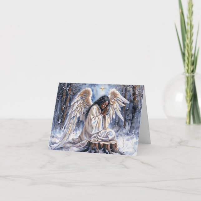 Beautiful African American Christmas Angel Card (Front)