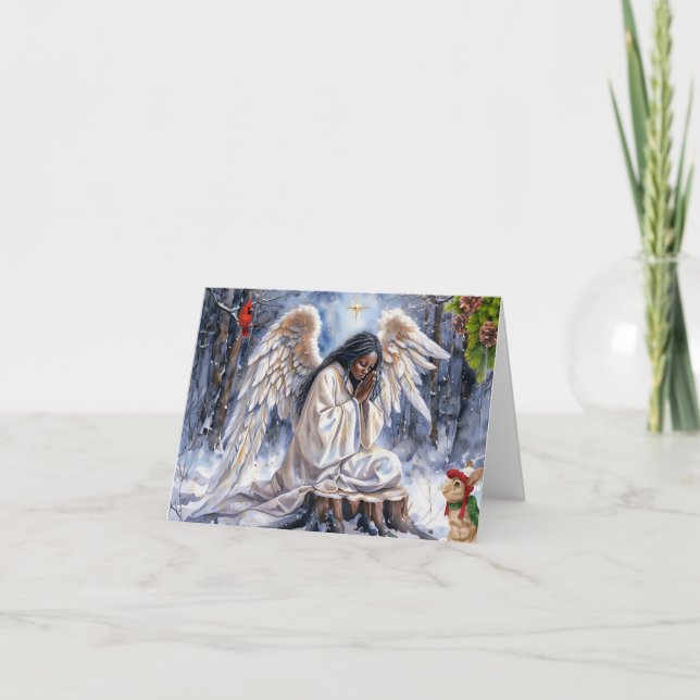 Beautiful African American Christmas Angel Card (Front)