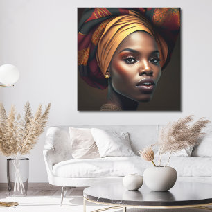 Beautiful African American Woman Ornate Head Wrap Canvas Print